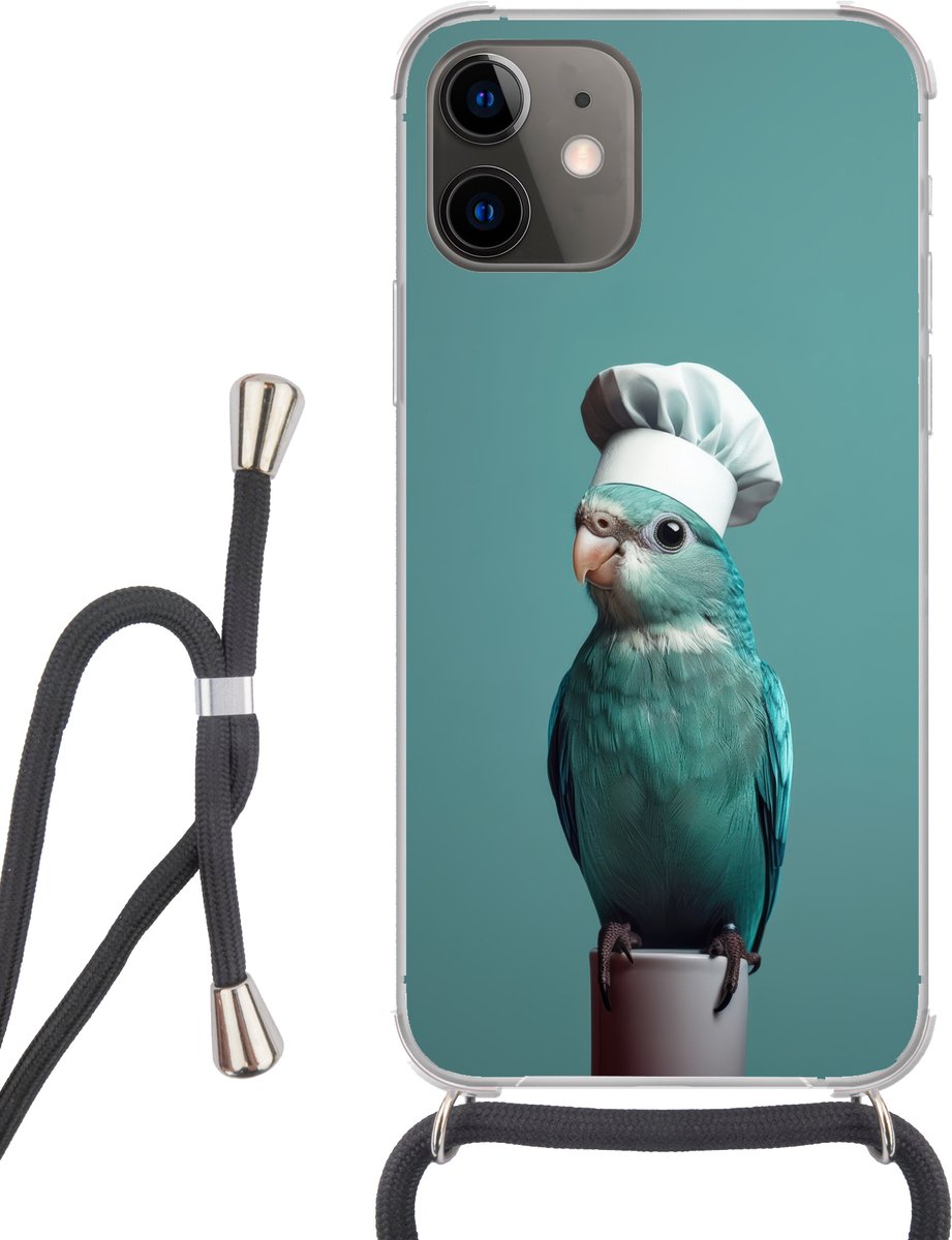 Telefoonhoesje Geschikt voor iPhone 11 - Parkiet - Vogel - Koksmuts - Cute - Siliconen - Crossbody - Backcover met Koord - Telefoonhoesje met koord - Hoesje met touw Telefoonhoesje