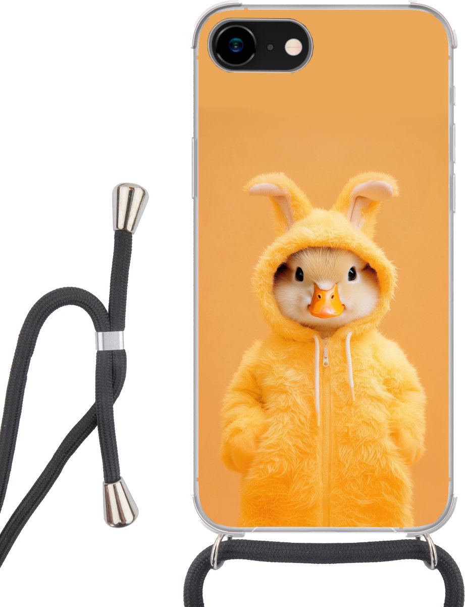 Telefoonhoesje Geschikt voor iPhone 7 - Paashaas - Kostuum - Eend - Siliconen - Crossbody - Backcover met Koord - Telefoonhoesje met koord - Hoesje met touw Telefoonhoesje