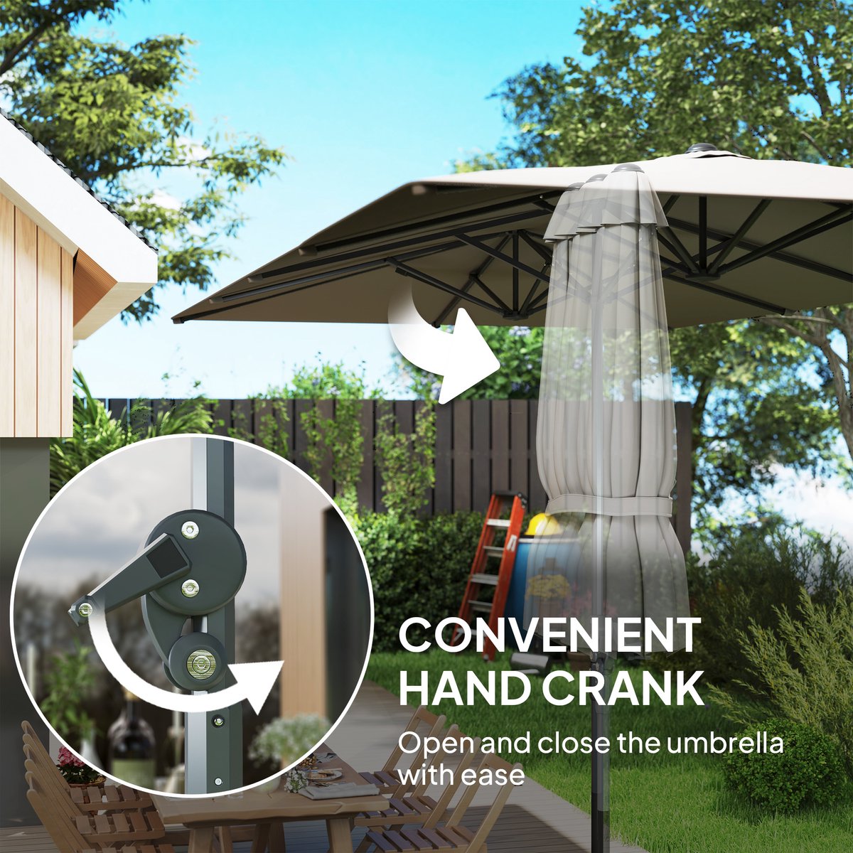 Outsunny Dubbele Parasol met LED-lampen - Crmewit - Tuin- en