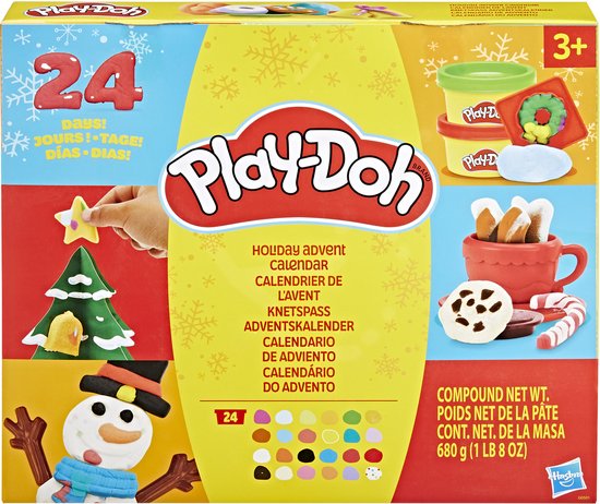 Play-Doh adventskalender met 24 dagen verrassingen. De doos heeft kerstafbeeldingen.