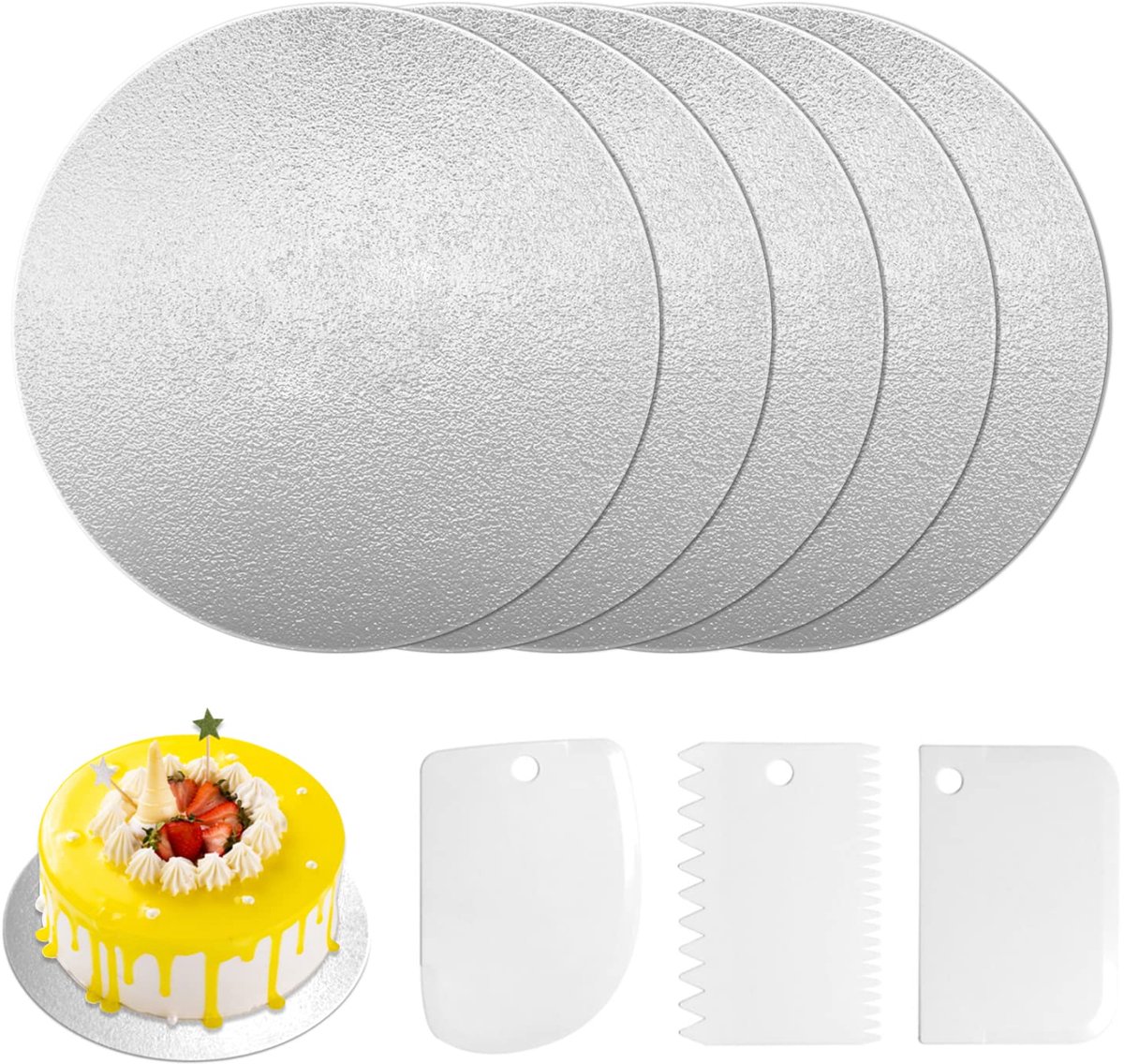 Cake Borad set - 5 stuks - metallic zilver - 3 mm dik karton