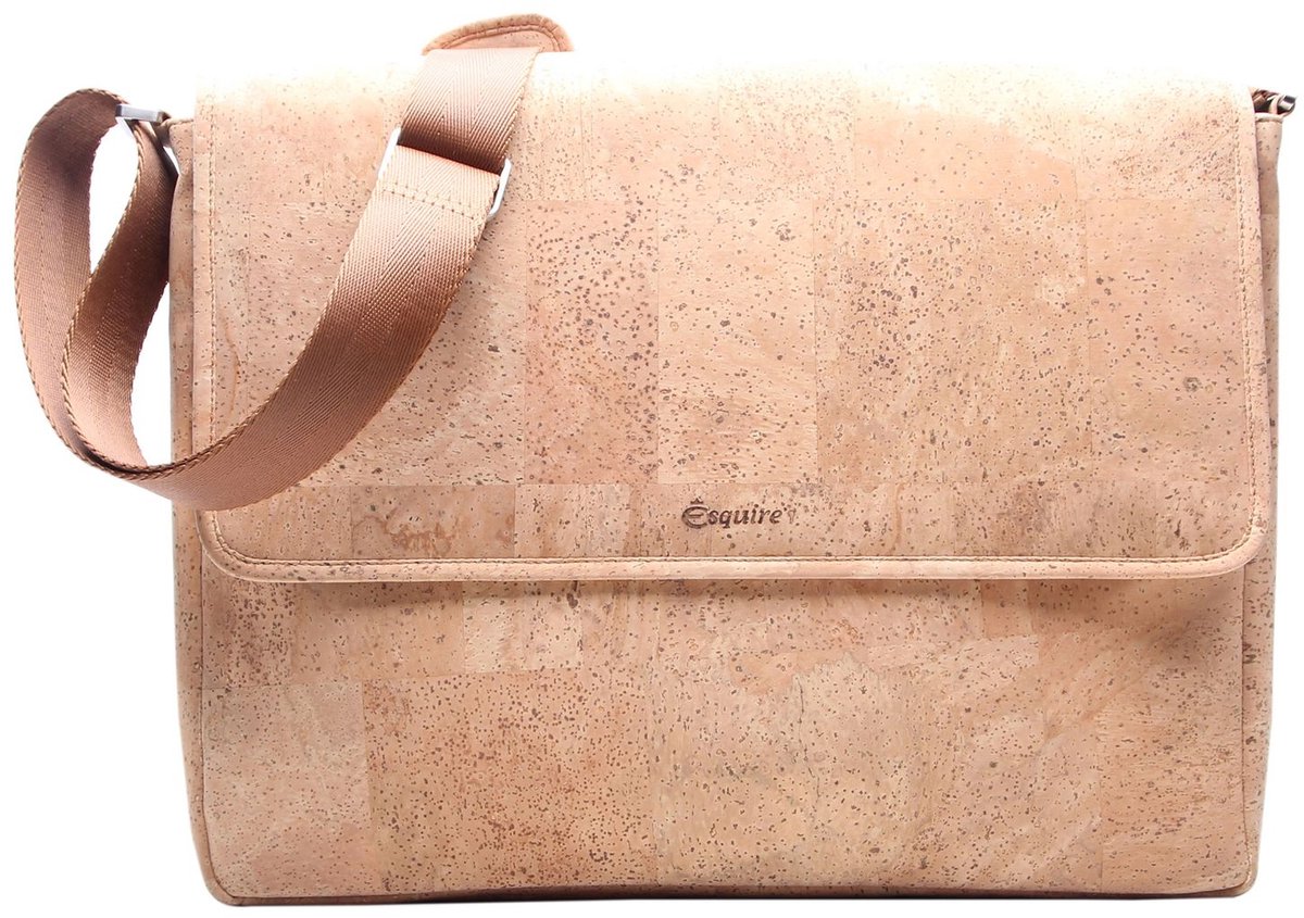 Esquire schoudertas business tas met laptopvak Kork Messenger Bag Natural Lichtbruin