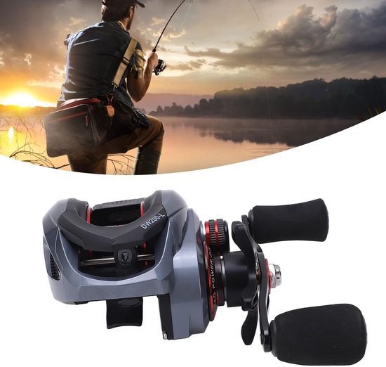 Allecto Plus - Baitcasting Reel met Dubbel Remsysteem Lang Werpende Spoel 7.2:1 Rood Hoge Snelheid voor Buiten Vissen (Linkshandig) — afbeelding 5