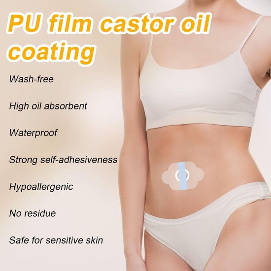 BOXOB 20st Zelfklevende Ricinusolie-Pack Wrap, Ultrazachte PU-Folie Biologische Ricinusolie Navelpatches Pads Eenmalig Te Gebruiken Waterdicht Anti-Lek voor Slapen Lezen Yoga Ontspannen van BOXOB — afbeelding 3
