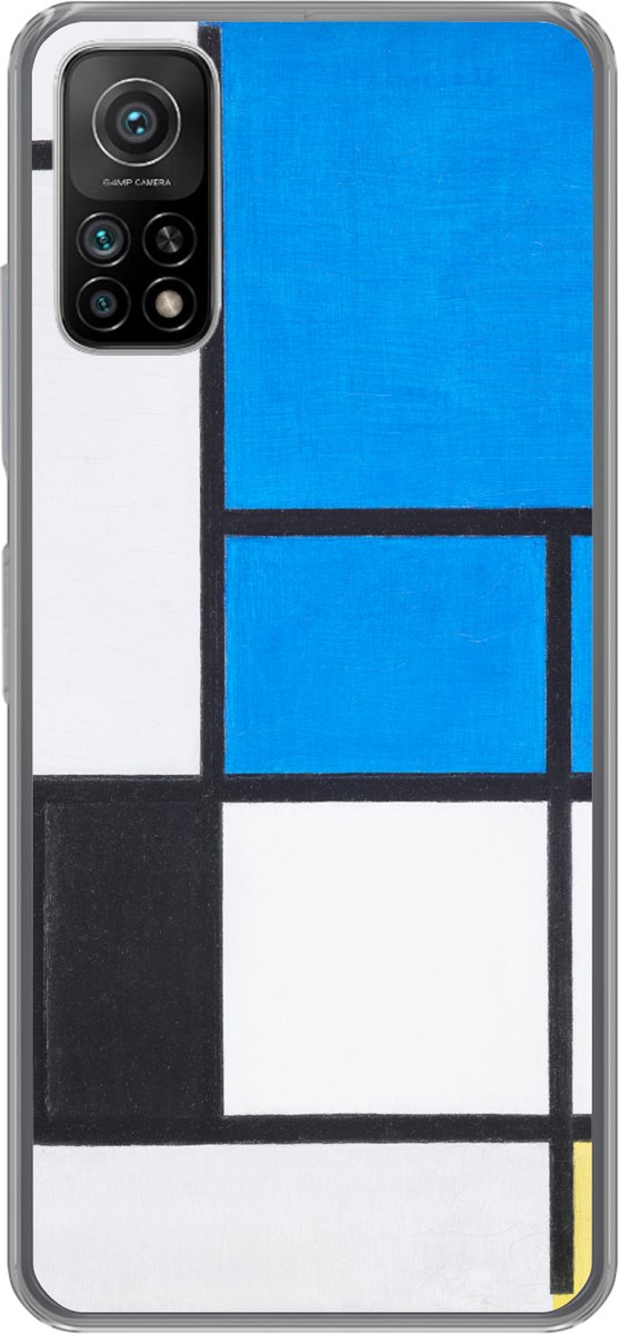 Telefoonhoesje Geschikt voor Xiaomi Mi 10T 5G hoesje - Compositie met blauw, rood, zwart, geel en grijs - Piet Mondriaan - Siliconen Telefoonhoesje Telefoonhoesje
