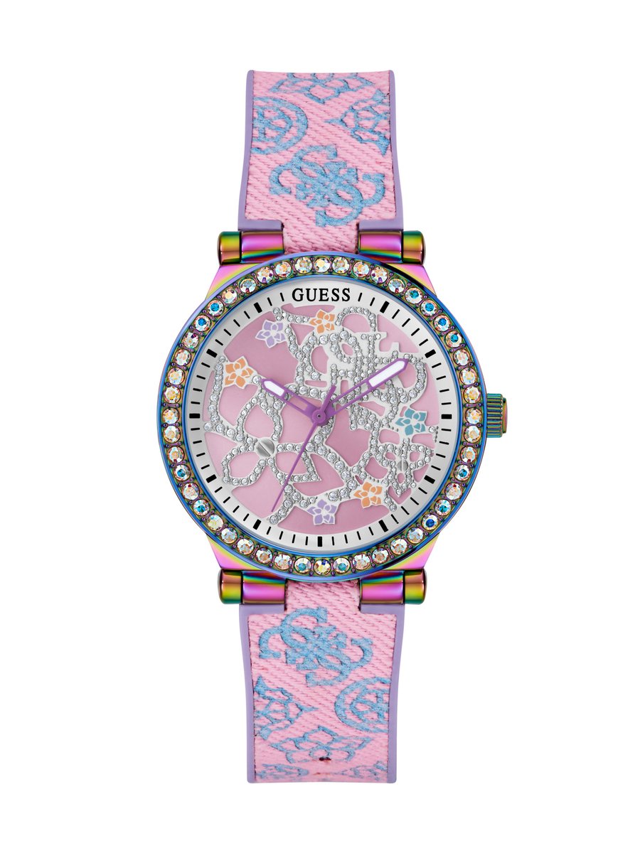 Guess Gt Lotus Analoog Horloge Roze Kast: 100% Gerecycled Staal | Armband: 100% Gerecycled Denim-Siliconen 38 GW0667L1