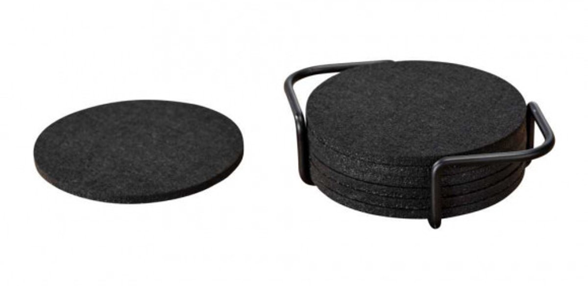 WENKO Vilten Onderzetters met houder, 8 stuks, zwart, 14x10cm - Onderzetters Voor Glazen - Onderzettersset zwart - Ronde Onderleggers Design - Coasters