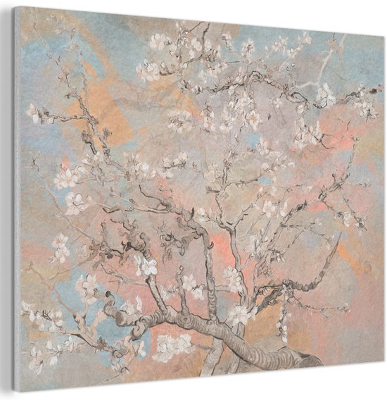 Akoestisch wandpaneel 100x70 cm - Vilt schilderij Amandelbloesem - Kunst - Van Gogh - Pastel - Akoestische panelen - Geluidsdempende wanddecoratie - Geluidsisolatie woonkamer - Muurdecoratie geluidspanelen