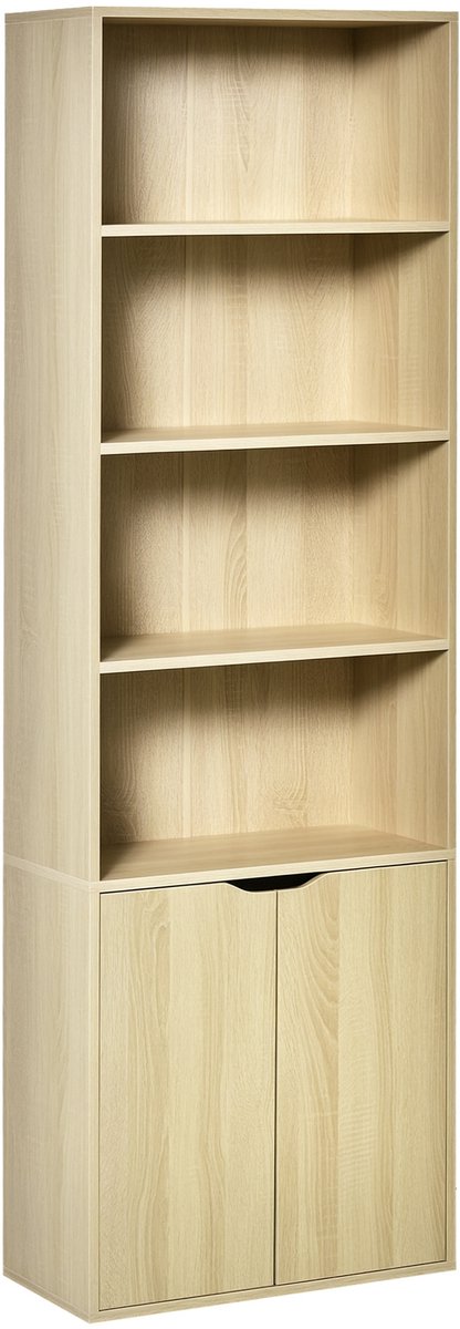 HOMCOM Boekenkast - Spaanplaat - 59x29x180cm - Natuurlijk Hout