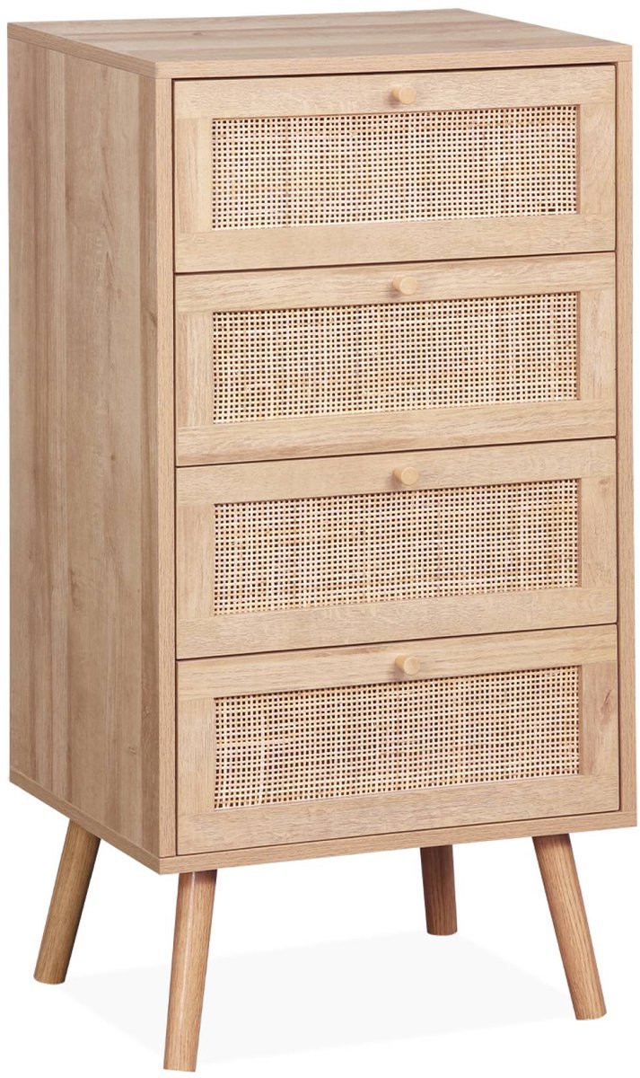 sweeek - Ladekast met 4 lades houtdecor en rotan 48cm - bohème