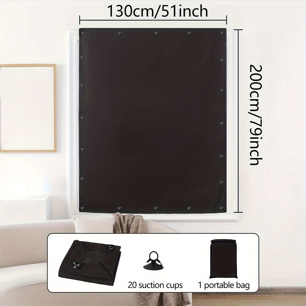 Dutchers® 100% Verduisterend Gordijn - 130x200 cm - Aanpasbare Maat - Makkelijk mee te nemen - Verduisteringsdoek met klittenband - Verduist