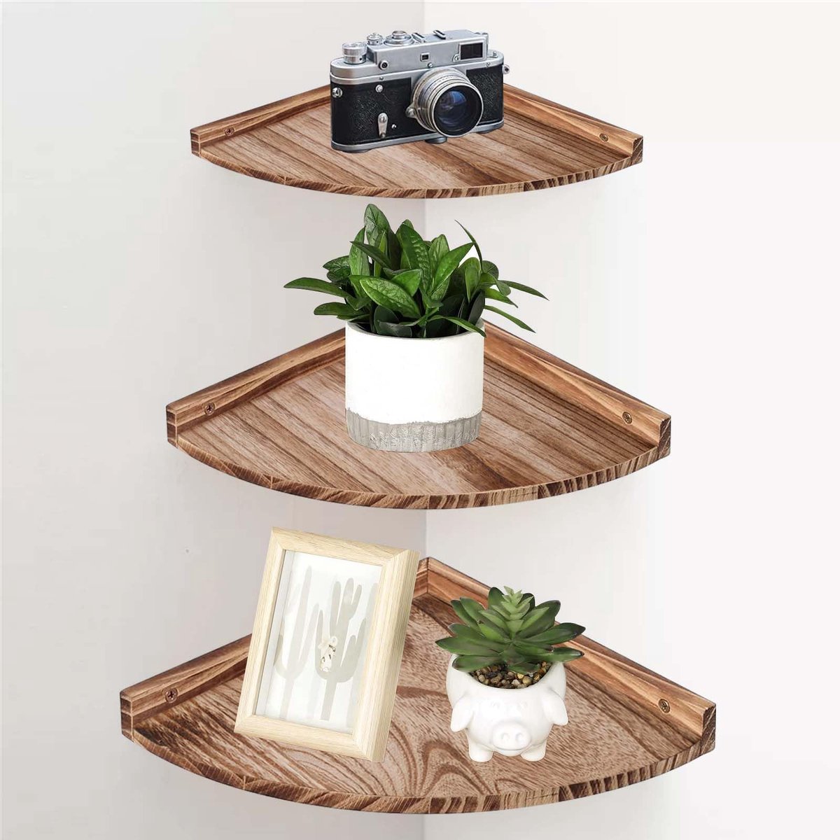 Ibenzoa® Decoratieve set van 3 houten zwevende hoekplanken voor elke ruimte in huis