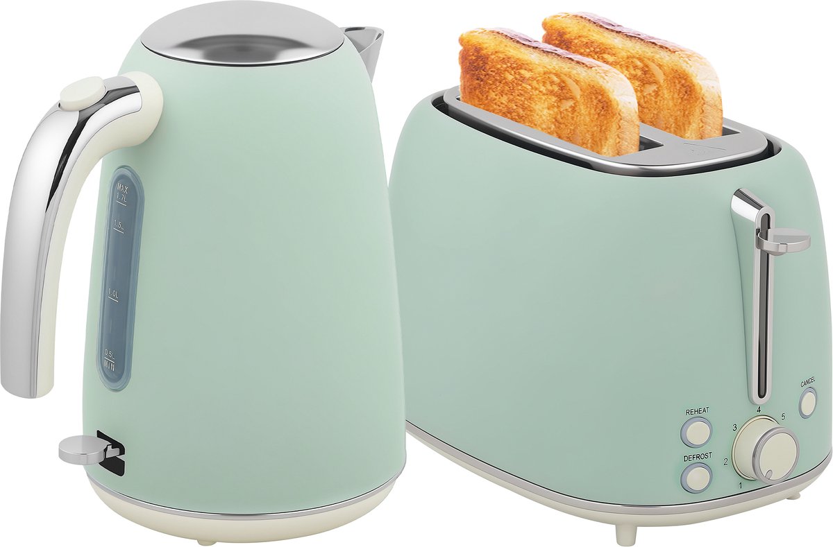 HOMCOM-Ketel- en broodroosterset-21,5x15,6x24,2cm-Acier inoxydable-Vert