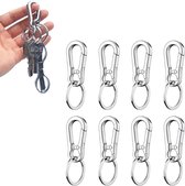 8-delige sleutelhangerset - kettingcliphaakorganizer - karabijnhaaksleutelhanger - metalen sleutelhanger - karabijnhaak - draagbare sleutelhanger - unisex sleutelhanger - autosleutelhoeszoeker (zilver)