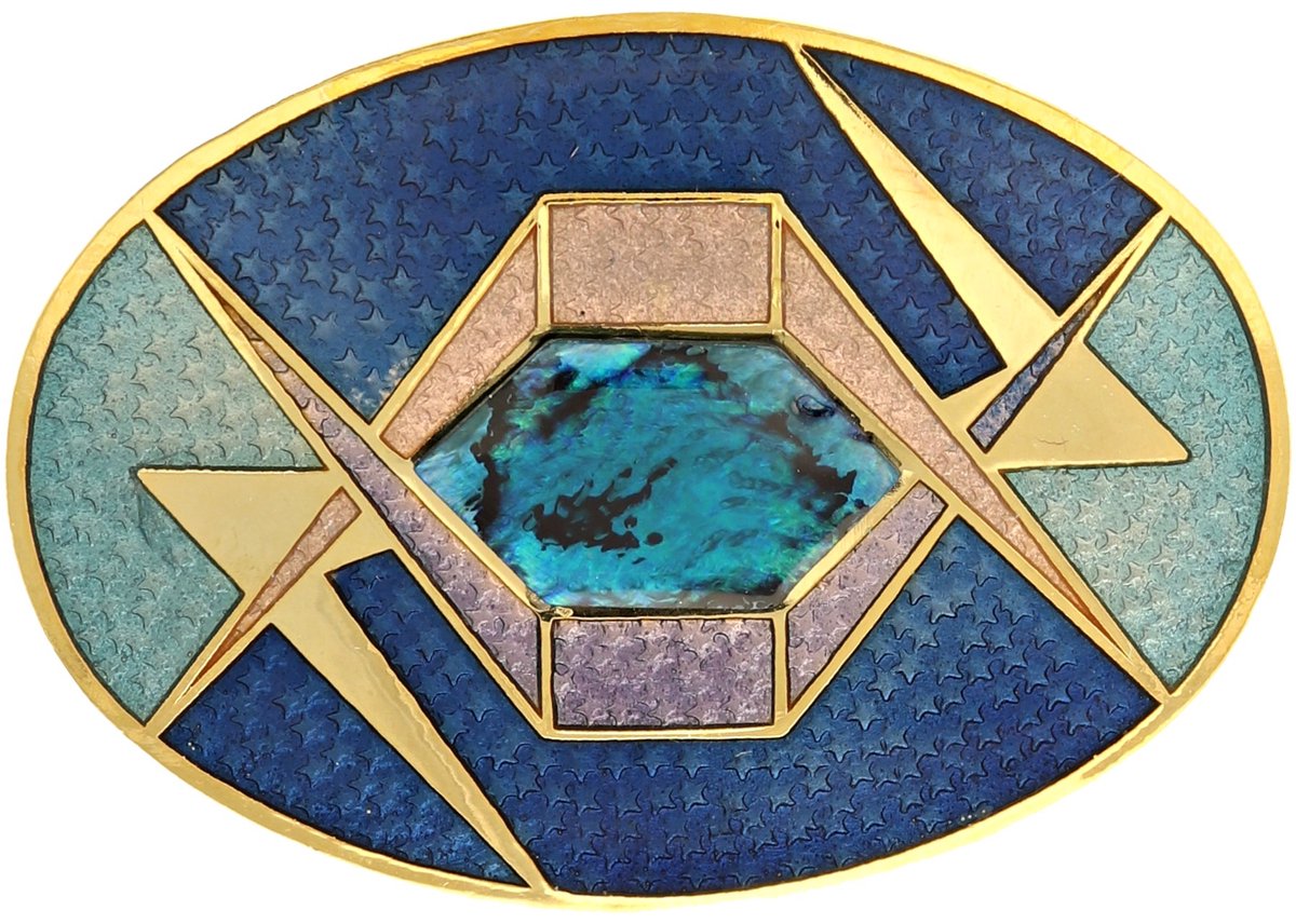 Behave – Broche – Blauw – Goudkleurig – Emaille – Art Deco – Vintage