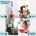 Collage toont veelzijdigheid van antislip sokken: yoga, pilates, ouderen en zwangere vrouwen.