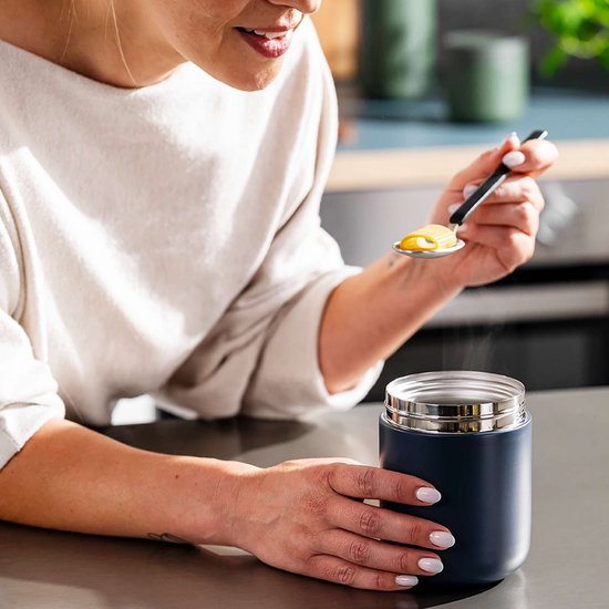 BergHOFF Home Nommie – Boîte à lunch Thermos 0 l – Boîte à lunch Thermos étanche – Garde au chaud ou au froid pendant 6 heures – Isolation à double paroi – Boîte alimentaire étanche – Acier inoxydable – Lavable au lave-vaisselle – Bleu marine