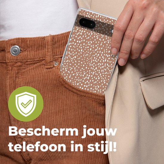 Coque de téléphone compatible avec Google Pixel 6a - Motif pois - Wit - Marron - Siliconen