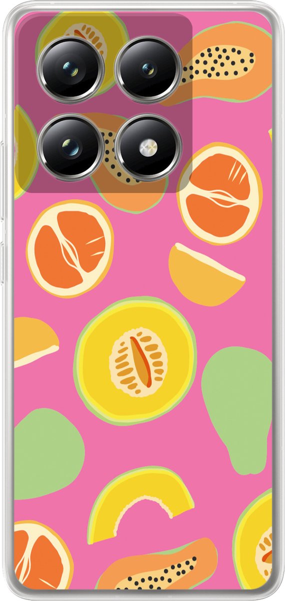 Telefoonhoesje Geschikt voor Xiaomi 14T Pro hoesje - Fruit - Patronen - Roze - Siliconen Telefoonhoesje Telefoonhoesje