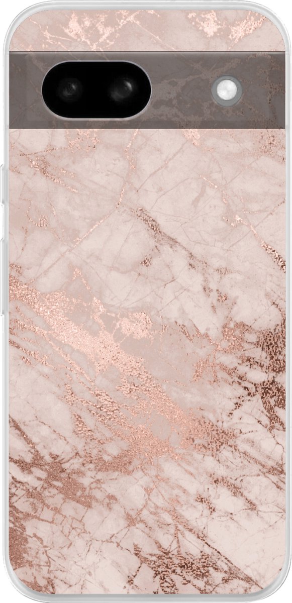Telefoonhoesje Geschikt voor Google Pixel 8 a hoesje - Marmer print - Roze - Luxe - Marmer printlook - Glitter - Design - Siliconen Telefoonhoesje Telefoonhoesje