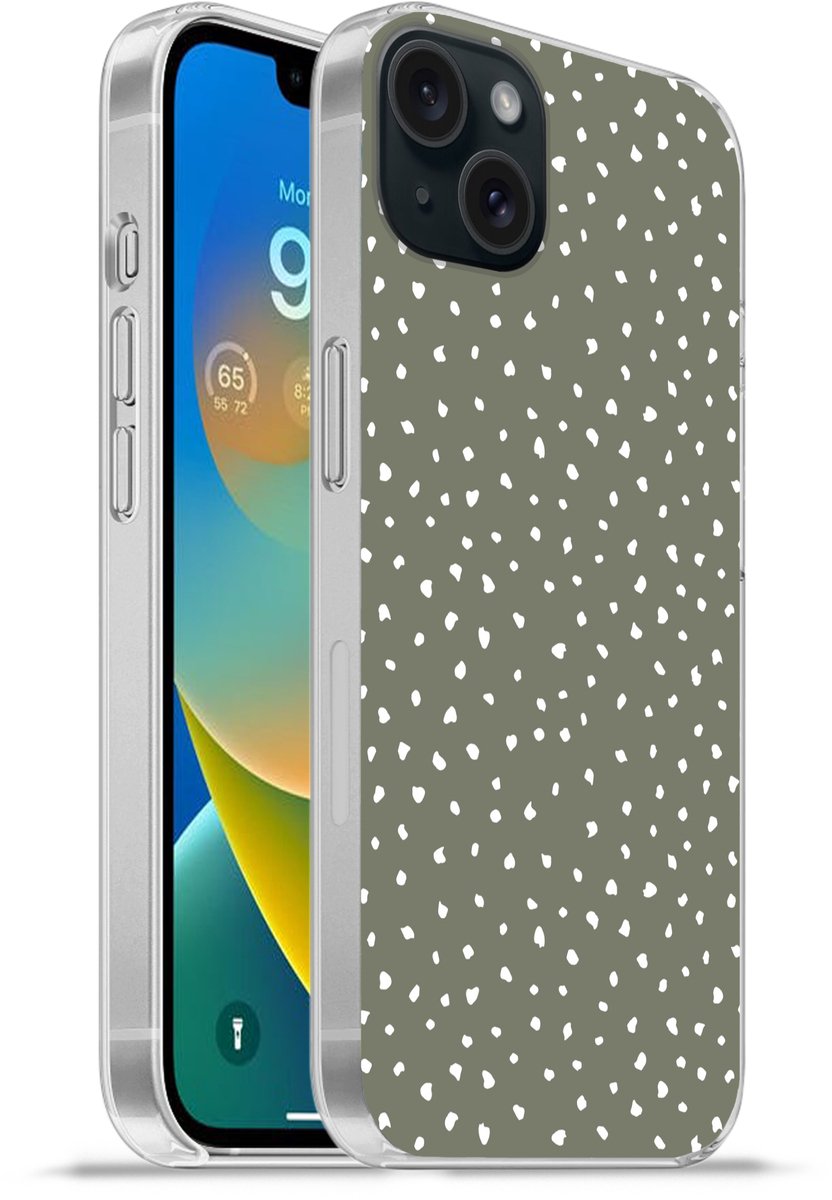 Telefoonhoesje Geschikt voor iPhone 15 Plus hoesje - Stippen - Groen - Wit - Siliconen Telefoonhoesje Telefoonhoesje