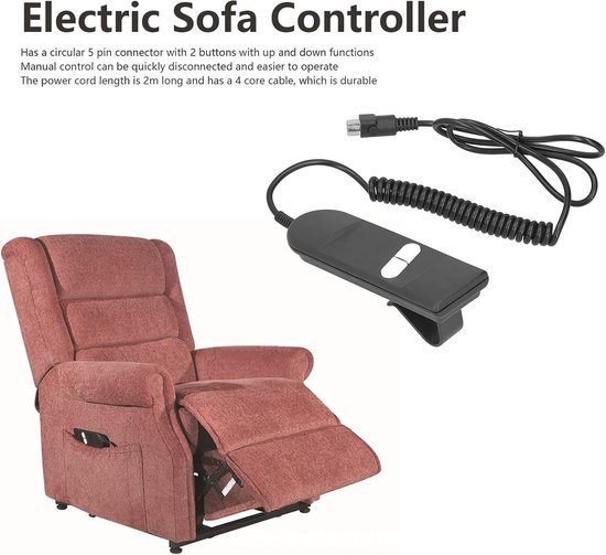 Fauteuilcontroller, stoelcontroller, 5-pins elektrische fauteuil ABS handmatige bediening, met 2 knoppen en veerdraadlift stoel elektrische bankcontroller — afbeelding 3