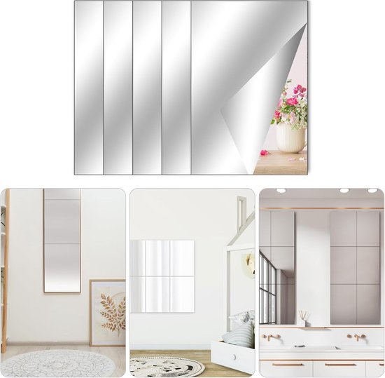 Set van 4 Zelfklevende Spiegel Stickers - 40 x 30 cm - Acrylaat Spiegel - Flexibele Spiegel Vellen voor Muur, School, Thuis, Woonkamer, Badkamer van TS24 — afbeelding 4