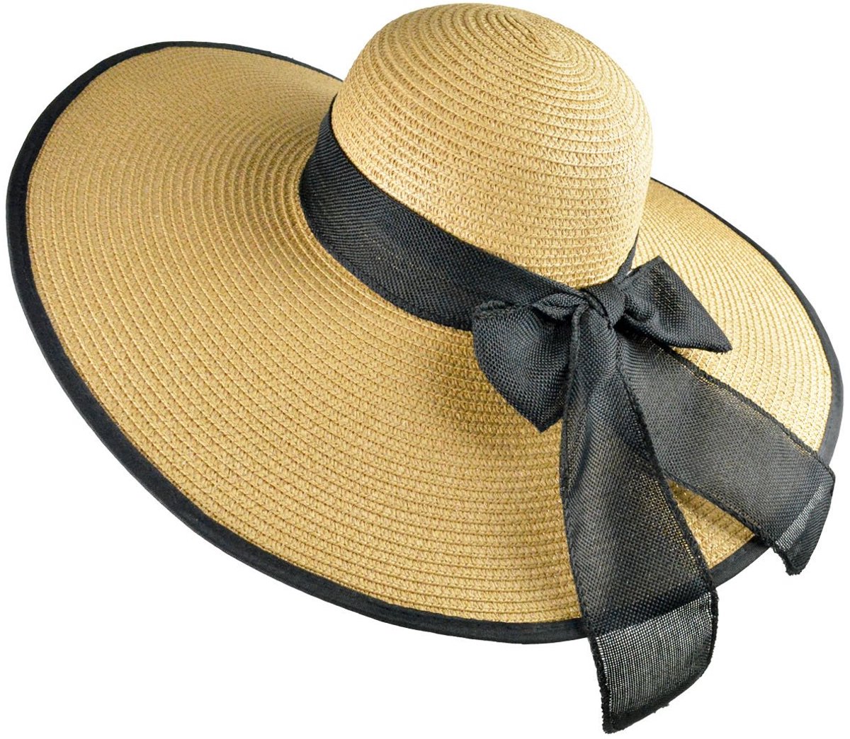 Ibenzoa® Elegant opvouwbare strohoed voor dames met brede rand en UV-bescherming voor strand en zomer Beige Zwart