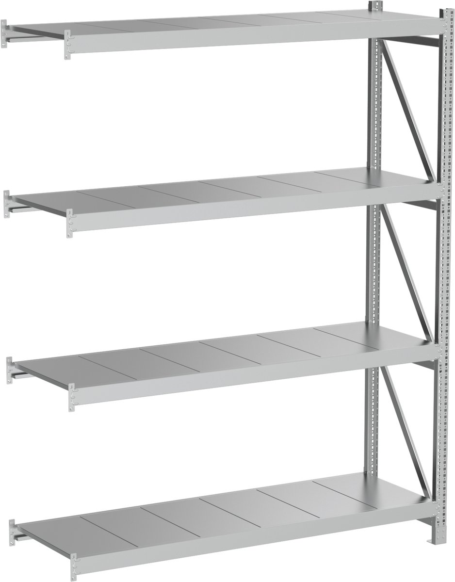 Povag Aanbouwmodel stellingkast - 200x150x50 cm - 4 legniveaus - 150 kg per legniveau - Gegalvaniseerd staal