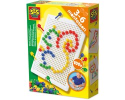SES - Mozaïekbord - Montessori - compact - met 100 gekleurde pinnen in 4 kleuren - herbruikbaar