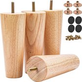 Meubelpoten - 4 inch massief houten meubelpoten - houten vervangende voeten - met schroefdraadbevestigingsbouten en montageplaat en 8 mm schroeven - voor banken, fauteuils, kasten en tv-meubels - 4 stuks