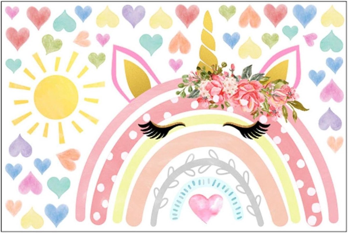 ByShane - Regenboog muurstickers met schattige cartoons en hartvormige ontwerpen voor meisjes slaapkamer decoratie - DIY kunst - kleurrijk en creatief.