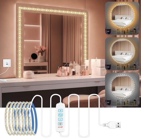 Dimbare LED Spiegel - 3 Kleuren - 9 Niveaus - Make-up Lamp voor ...