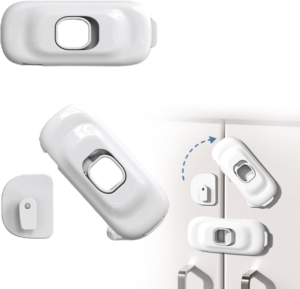 Image of 4 Pcs Cabinet Fridge Locks - Child-Safe Cupboard Fridge Locks - Baby Child Safety Lock met Sterke Lijm voor Keuken Oven en Lade, Wit