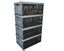 Vouwkrat Opvouwbaar 32L – Set van 4 Kratten Zwart Blauw – Boodschappenkisten, Verhuiskratten, Opbergkratten, Statiegeldflessen, Auto & Kamperen