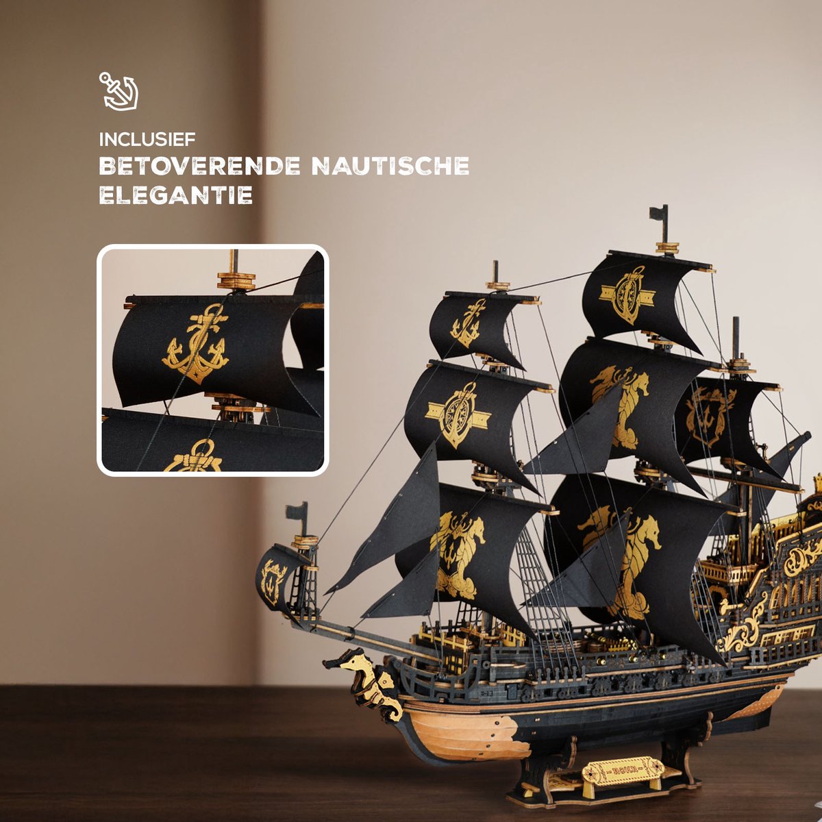 Robotime The Seahorse Barque - ROKR Scale Model Vehicles Series - MCB02 - Piratenboot - Schip - Bouwpakket - Modelbouw — afbeelding 3