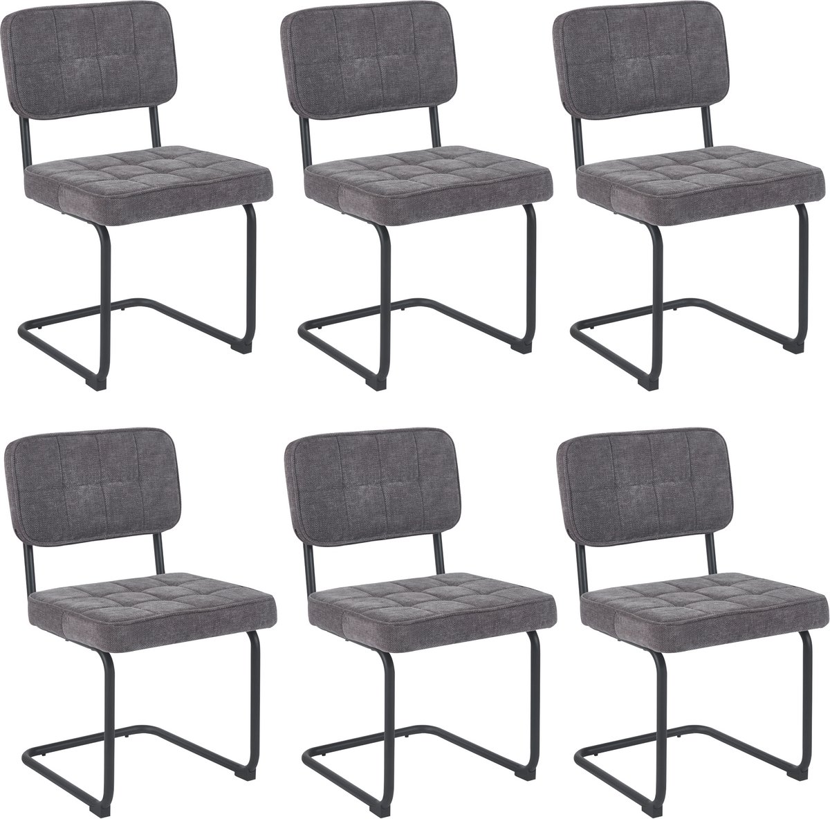 Colenis Buisframe Stoel Kita - Eetkamerstoel - Set van 6 - Grijs - Chenille Stof - Metalen Frame - Industrieel Design