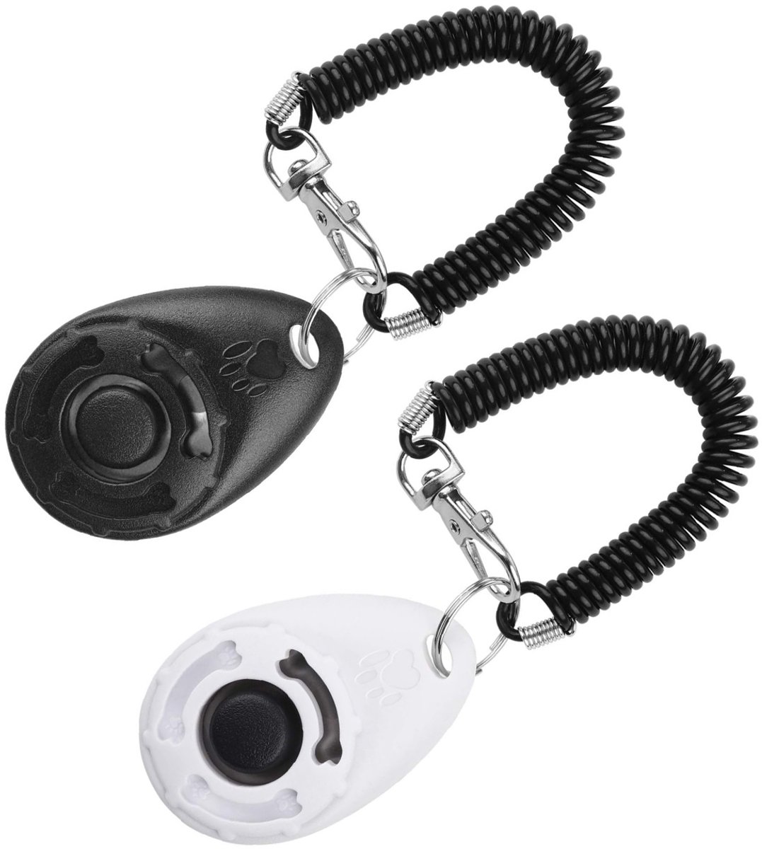 EXCITAT Dog Clicker - Hondenclicker - Trainingsclicker met polsband - met grote knop Clicker - Hondentraining en training - Geschikt voor honden, katten, paarden - 2-pack - Zwart en wit