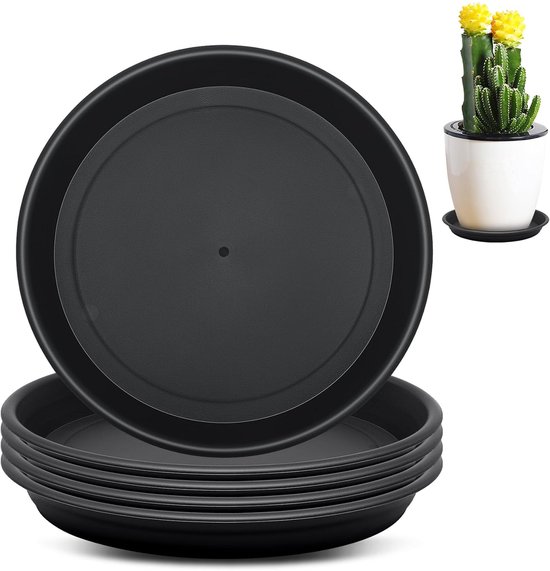 10 Bloempotonderzetters – 25 Cm, Ronde Plastic Schotels, Verhoogde Rand, Antislip, Voor Binnen En Buiten, Zwart