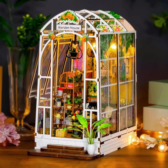 Doe-het-zelf 3D-puzzel Kit Tuinhuis Miniatuur met Meubels en LED