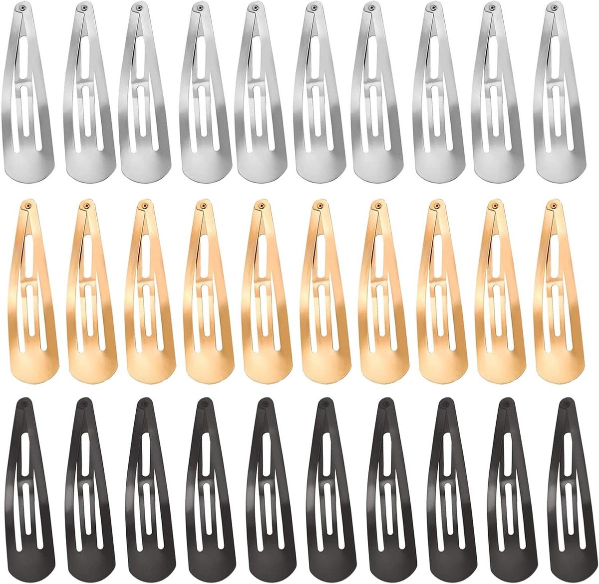 ByShane - Metalen Snap Haarspeldjes Set van 30 - Herbruikbaar - Geen Slip - Geschikt voor Lang en Kort Haar - Goud Zilver Zwart - 3.14 inch - Stijlvolle Accessoires voor Vrouwen