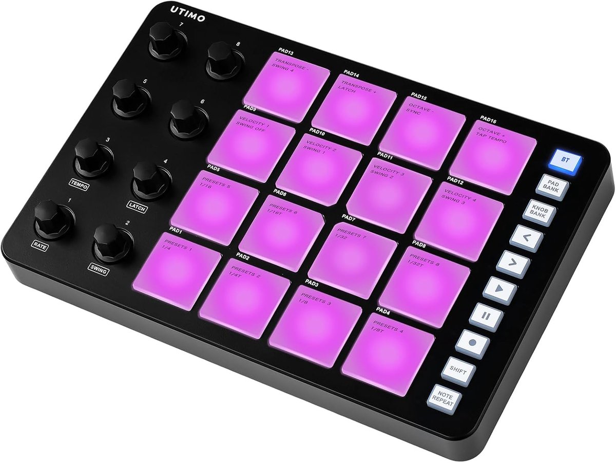 SMC-PAD MIDI Controller Pad met 16 Toetsen - RGB Backlit - Elektronische Muziek Keyboard Pad - Lage Latentie - Bluetooth Verbinding - Geïntegreerde Batterij - Zwart