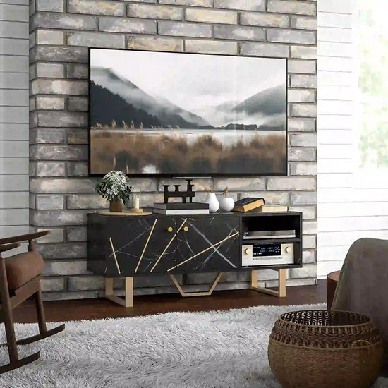 HOMCOM TV-kast 110 cm, tv-meubel voor tv tot 55 inch met open vakken en verstelbare plank, industriële tv-bank voor woonkamer, slaapkamer, rustiek bruin
