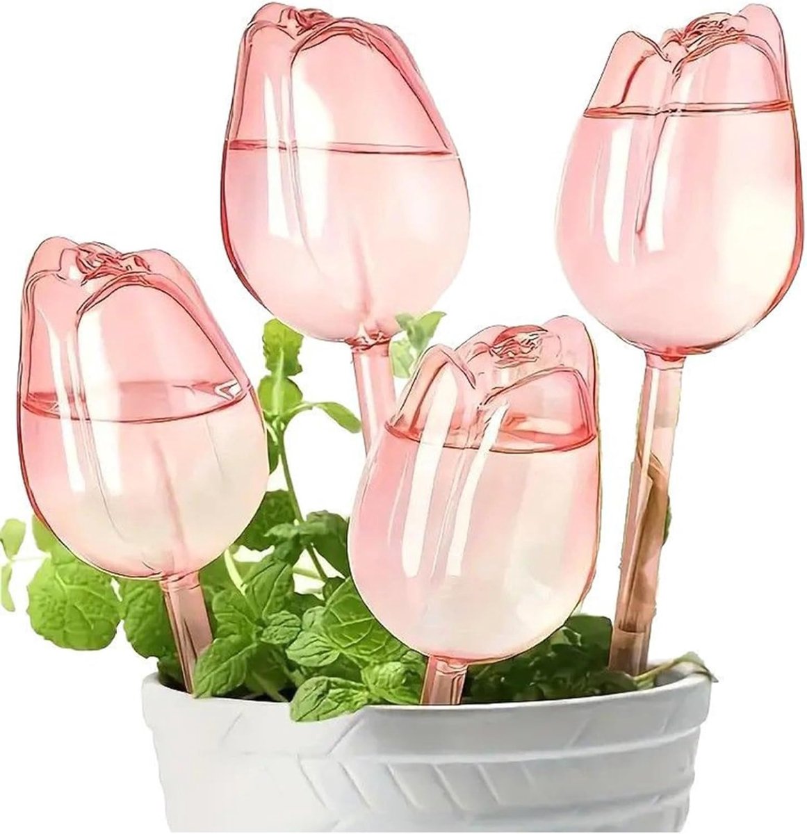 4-stuks planten bewateringsbal - Automatisch druppelirrigatie apparaat met kleipennen - Tulpvormige automatische bewateringsbal - Geschikt voor binnen- en buitenplanten - Decoratie voor thuistuinplanten - champagne