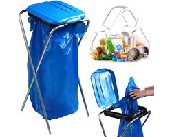 KADAX Enkele vuilniszakhouder, vuilniszakstandaard in 5 kleuren uitvoeringen, standaard voor afvalscheiding met plastic deksel, vuilniszakhouder voor zakken van 120 l (blauw)