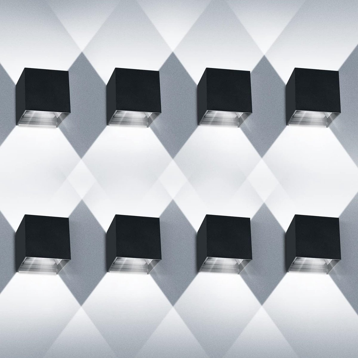 EXCITAT LED Wandlamp - Buitenwandlamp - IP65 Waterdicht - 12W - 6000K - Koel Wit Licht - 8-Pack - Zwart