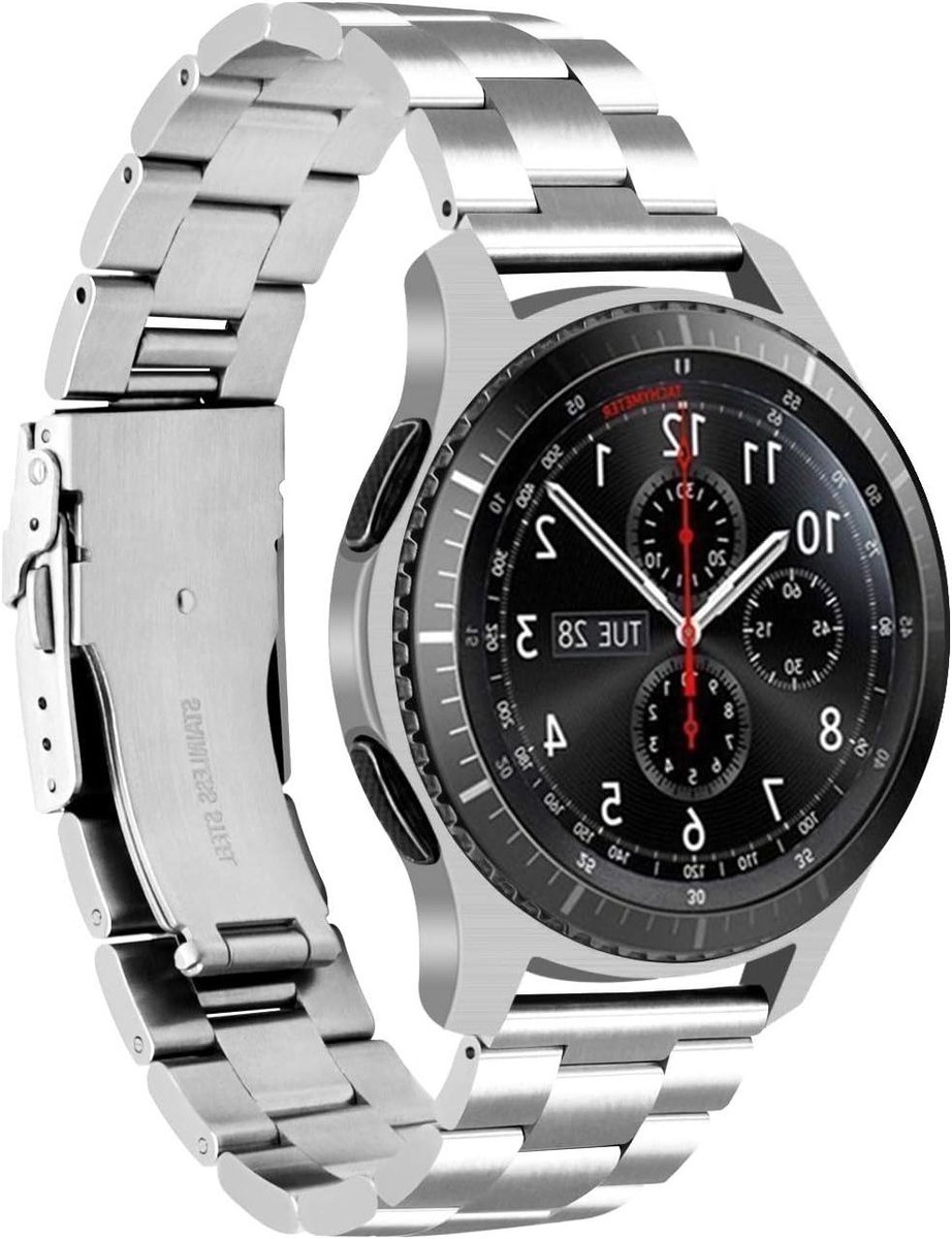ByShane - Roestvrij Staal 22mm Band voor Smartwatch - Zwart Zilver - Geschikt voor Samsung Galaxy Watch 46mm, Galaxy Watch 3 45mm en Gear S3 - Unisex - Duurzaam en Stijlvol Product