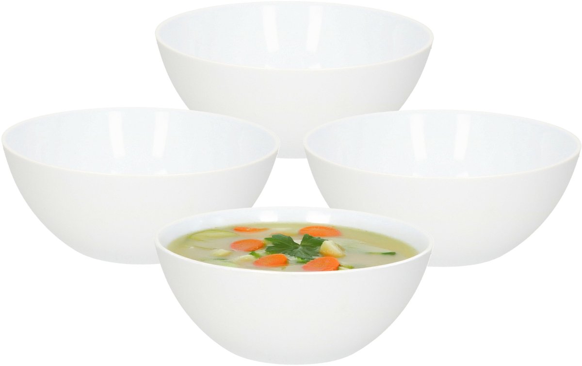 PlasticForte soepkommen - 8x - 950 ml - wit - kunststof - 17 x 7 cm - soeptassen