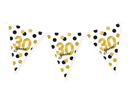 LUQ – Vlaggenlijn 30 Jaar – Wit-Zwart-Goud – 6 m Luxe Verjaardag Decor – Feest Versiering – Slinger – Direct Ophangen