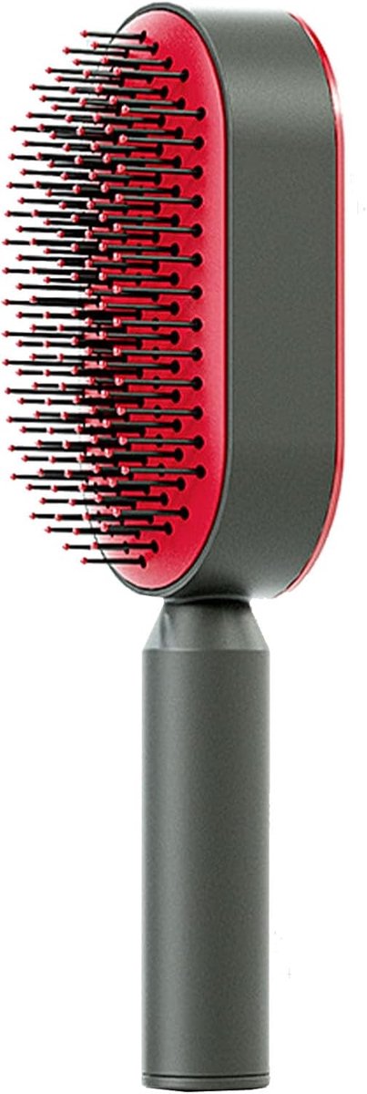 Self Cleaning Haarborstel voor Vrouwen - Kussen Haarborstel - Zelfreinigende Scalp Massage - Ronde Kam Tanden - Haarborstel voor Lang Haar (Rood)